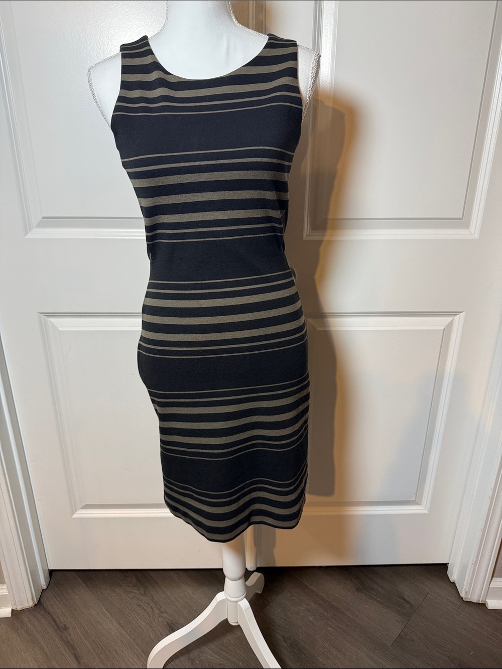 Banana Republic Black and Olive Striped Midi Dress